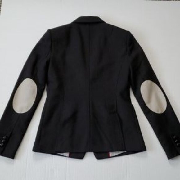 Banana Republic Black Wool H acking Jacket Blazer Sz 8 Tall Black Elbow patches - Picture 5 of 14